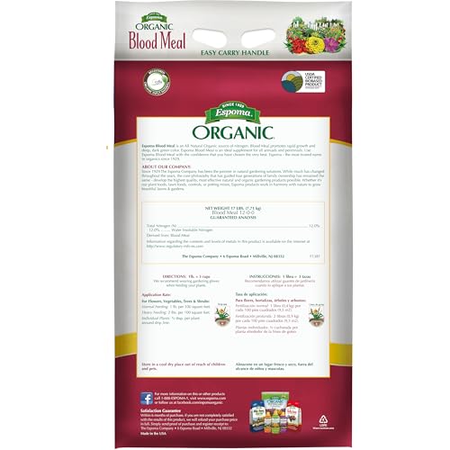 Espoma Organic Blood Meal Fertilizer 12-0-0. All-Natural Plant Food Source of Nitrogen for Organic Gardening. for Flowers, Vegetables, Trees & Shrubs. 17 lb Bag.