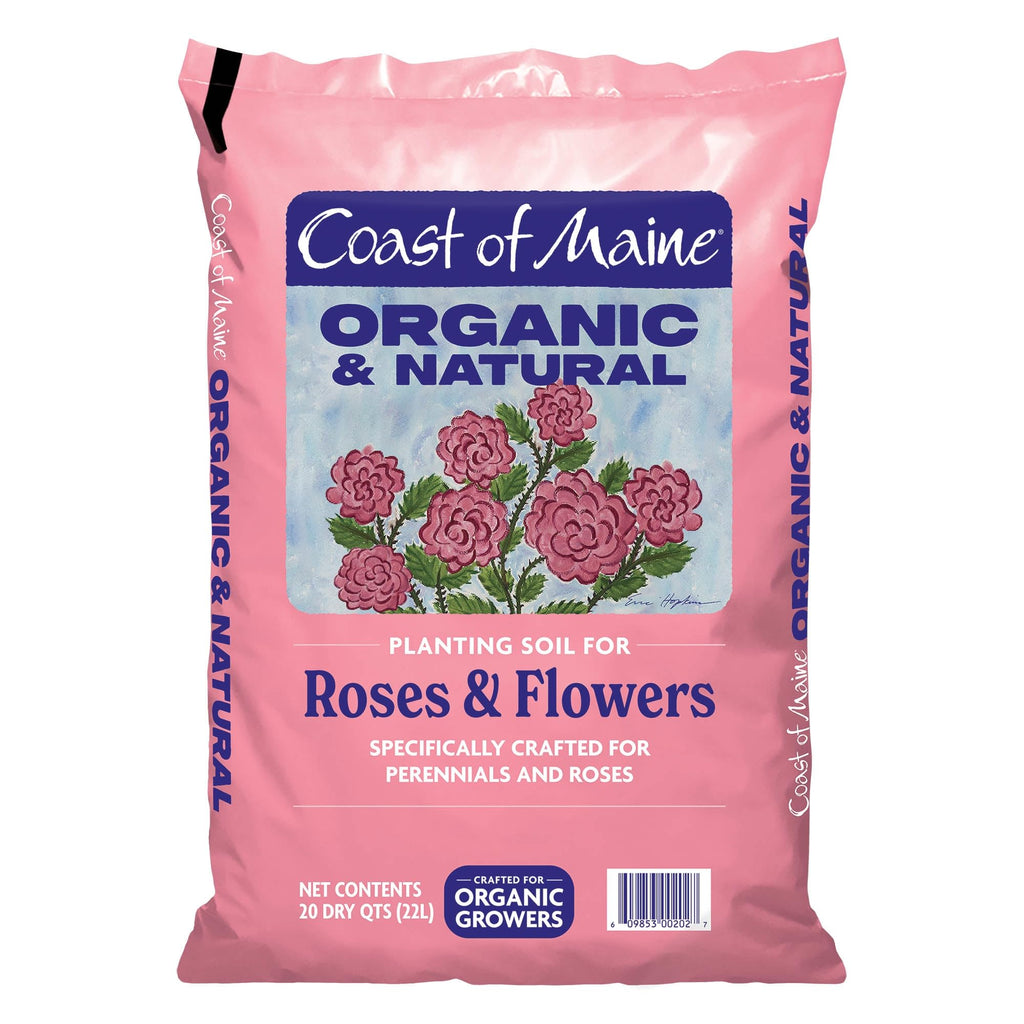 Coast of Maine Organic & Natural Planting Soil for Roses & Flowers - Premium Garden Soil w/Composted Manure, Sphagnum Peat Moss for Multi Use In Ground & Containers - Enhanced Drainage (20 Qt)