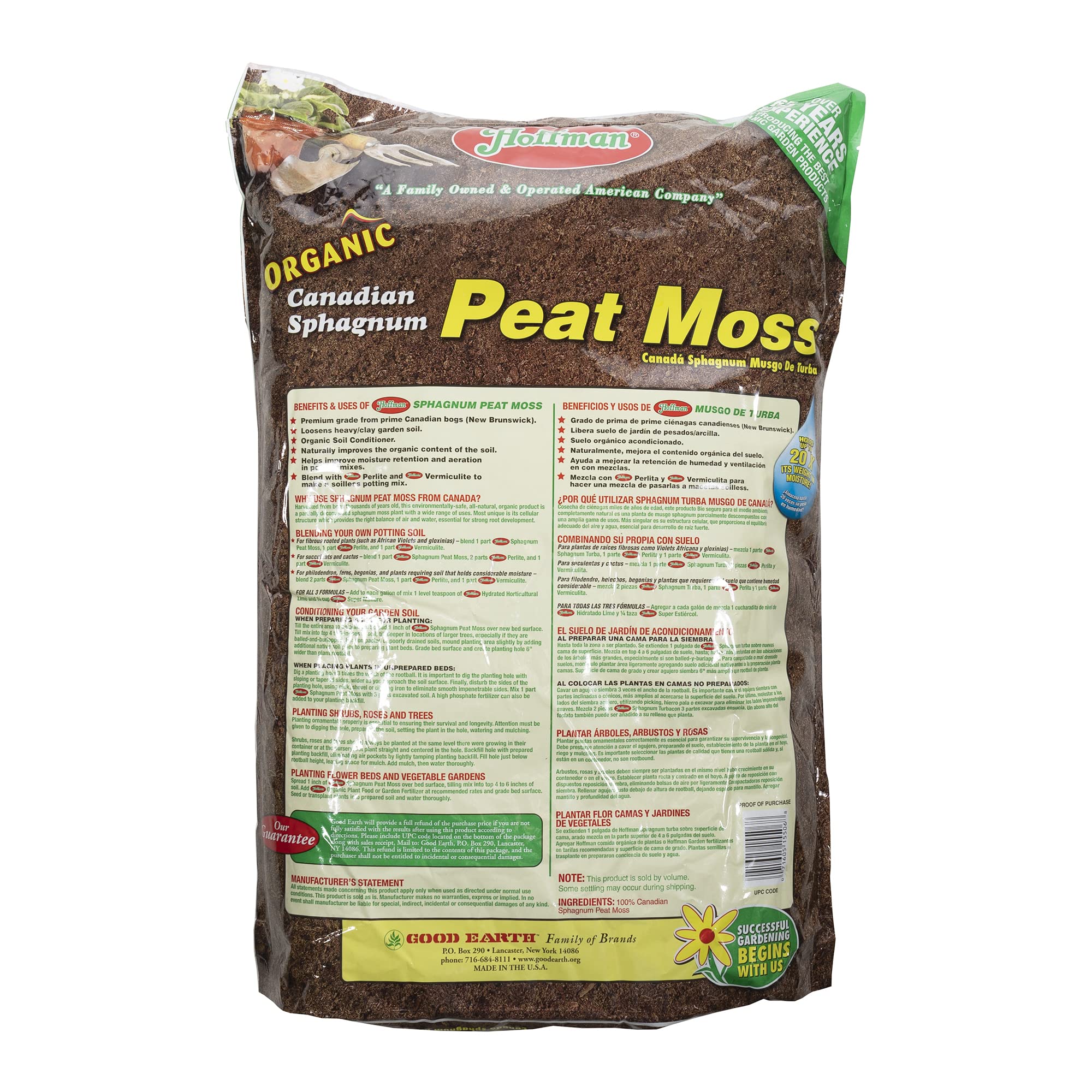 Hoffman Canadian Sphagnum Peat Moss - 18 Quart,Brown/A,37029