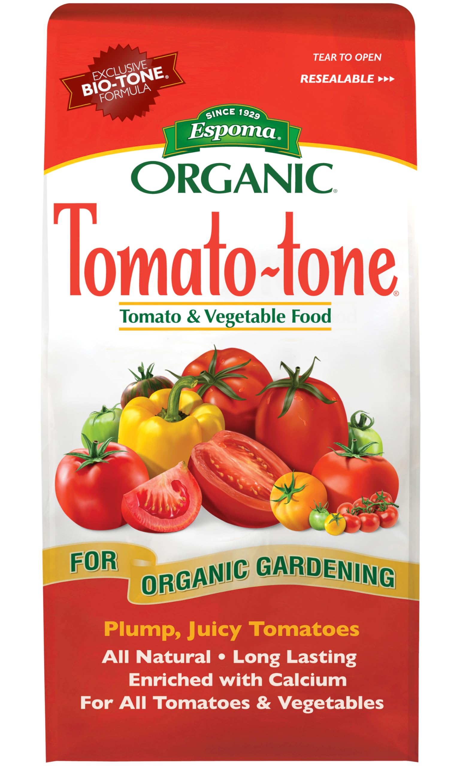 Espoma Organic Tomato-Tone 3-4-6 with 8% Calcium. Organic Fertilizer for All Types of Tomatoes and Vegetables. Promotes Flower and Fruit Production. 4 lb. Bag - Pack of 6
