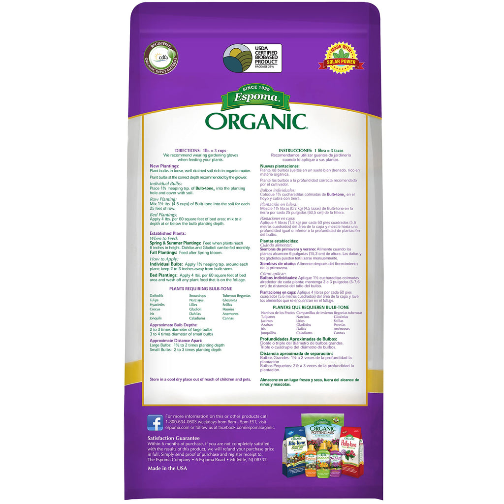 Espoma Organic Bulb-Tone 3-5-3 Natural & Organic Fertilizer and Plant Food for All Spring and Fall Bulbs. 4 lb. Bag. Use for Planting & Feeding to Promote Vibrant Blooms - Pack of 2