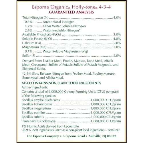 Espoma Organic Holly-Tone 4-3-4 Natural & Organic Evergreen & Azalea Plant Food; 4 lb. Bag; The Original & Best Fertilizer for All Acid Loving Plants Including Rhododendrons & Hydrangeas. Pack of 2