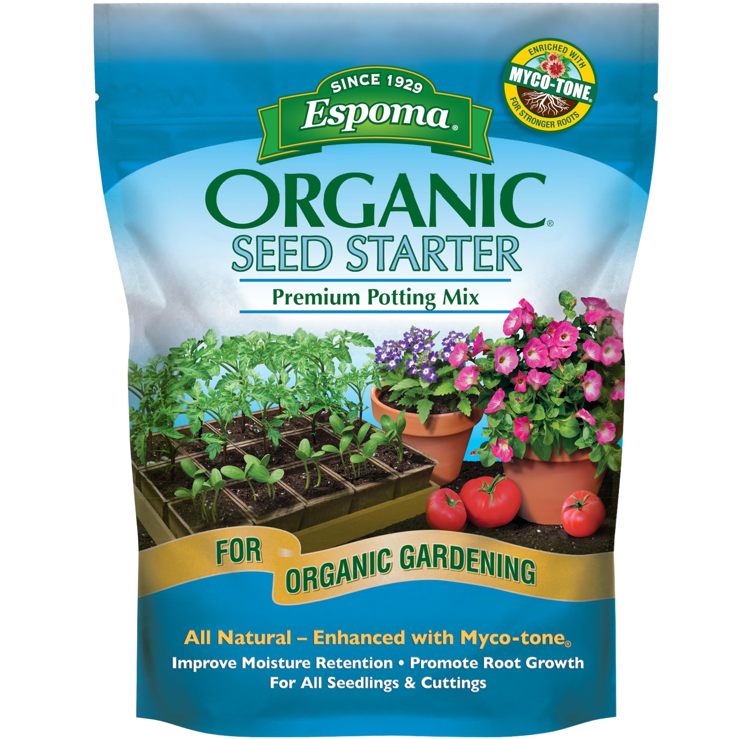 Espoma Organic Seed Starter Premium Potting Soil Mix - All Natural & Organic Seed Starting Mix with Mycorrhizae. for Organic Gardening, 8 qt, Pack of 2