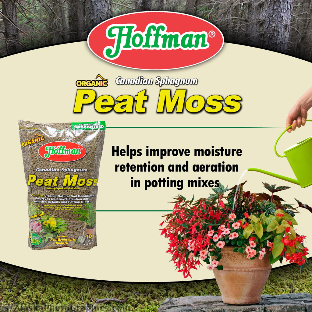 Hoffman Canadian Sphagnum Peat Moss Soil Conditioner to Improve Moisture Retention and Aeration, 10qt Bag
