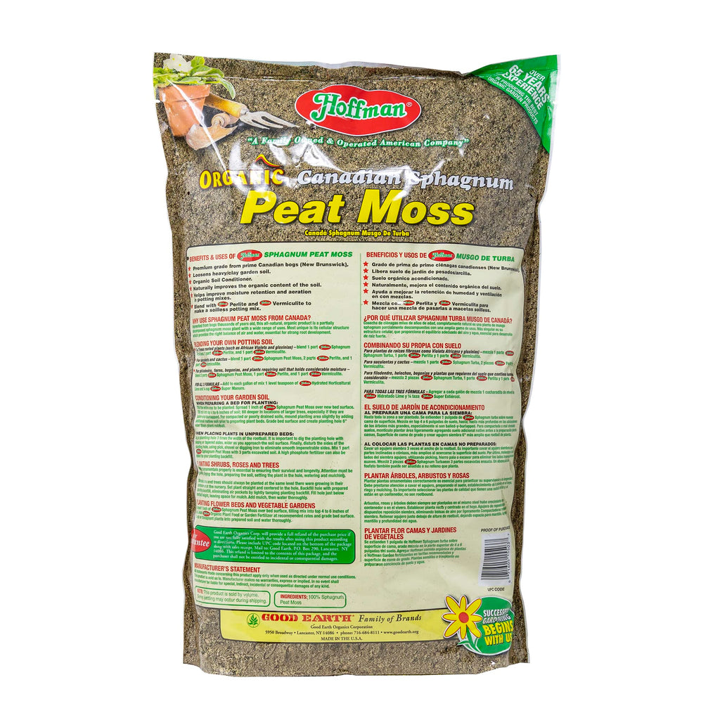 Hoffman Canadian Sphagnum Peat Moss Soil Conditioner to Improve Moisture Retention and Aeration, 10qt Bag