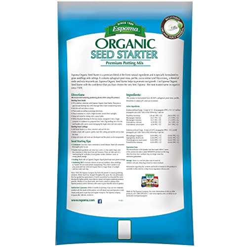 Espoma Organic Seed Starter Premium Potting Soil Mix - All Natural & Organic Seed Starting Mix with Mycorrhizae. for Organic Gardening, 16 qt, Bag - Pack of One