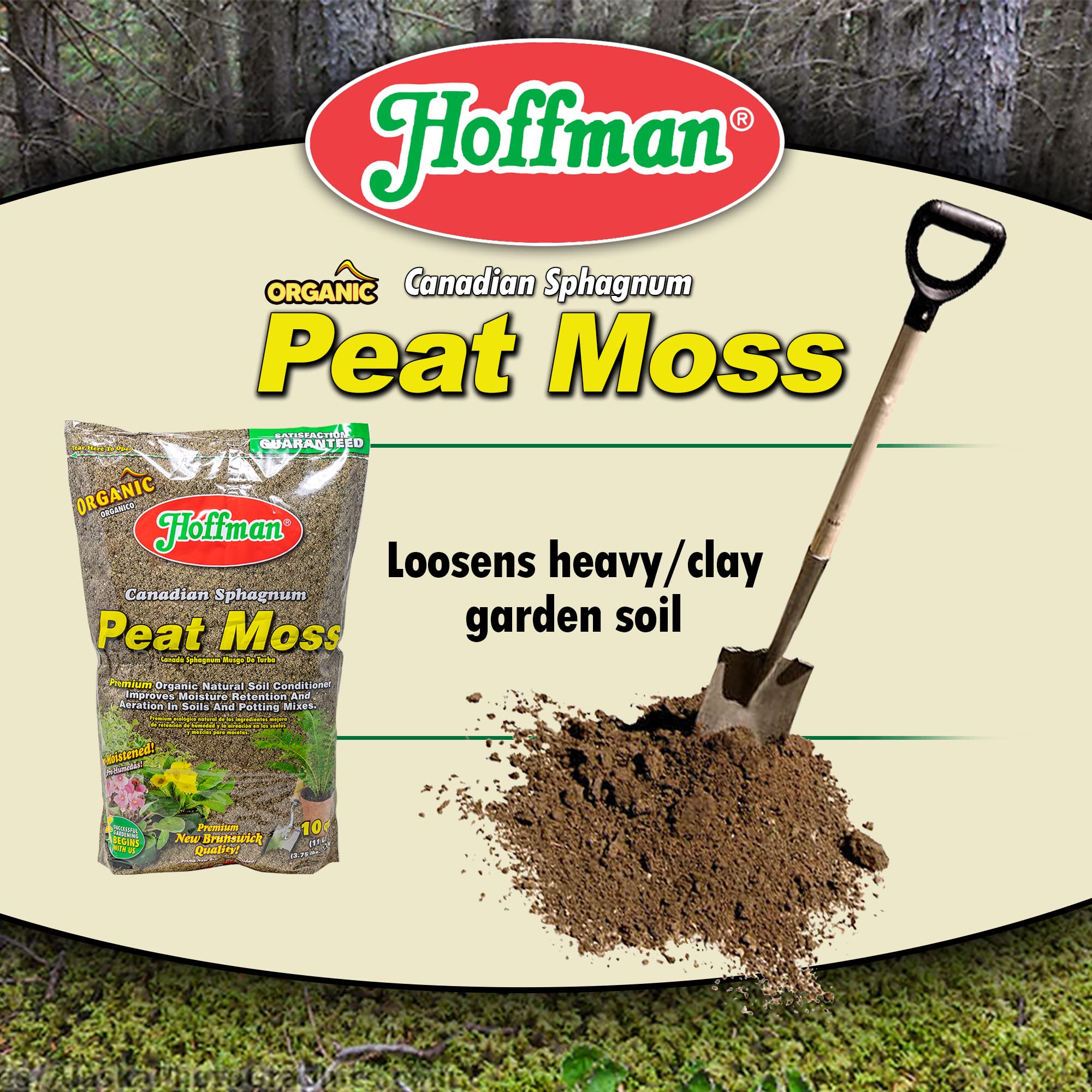 Hoffman Canadian Sphagnum Peat Moss Soil Conditioner to Improve Moisture Retention and Aeration, 10qt Bag