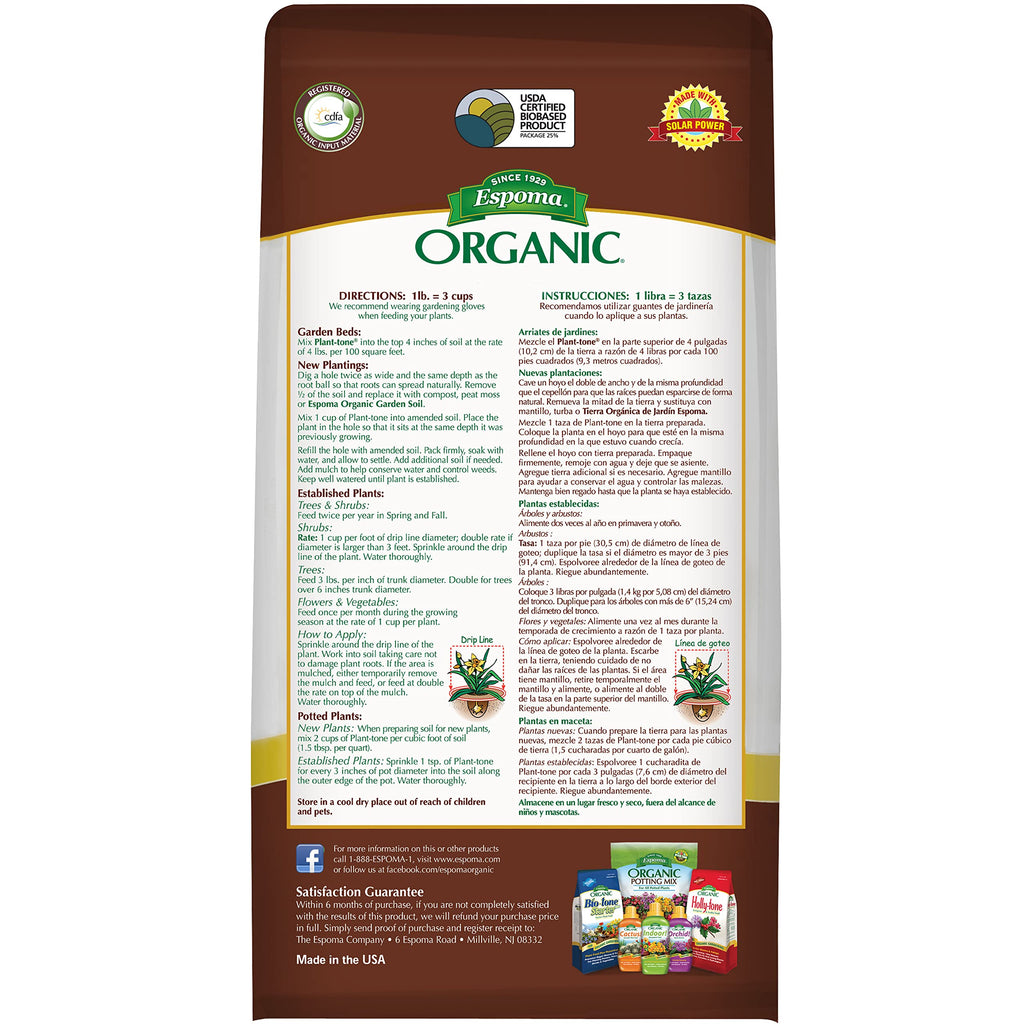 Espoma Organic Plant-Tone 5-3-3 Natural & Organic All Purpose Plant Food; 4 lb. Bag; The Original Organic Fertilizer for All Flowers, Vegetables, Trees, and Shrubs. Pack of 3