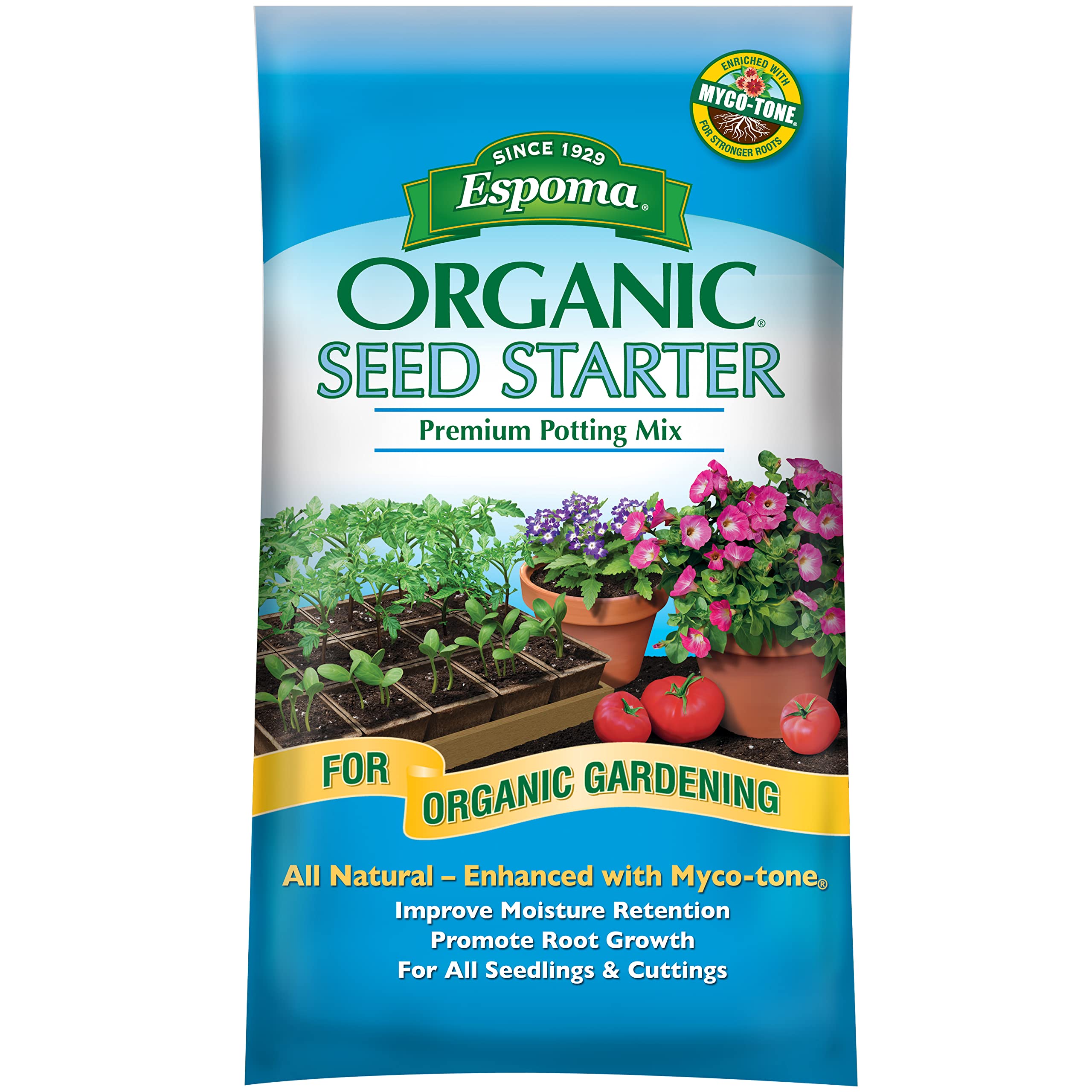 Espoma Organic Seed Starter Premium Potting Soil Mix - All Natural & Organic Seed Starting Mix with Mycorrhizae. for Organic Gardening, 16 qt, Bag - Pack of One