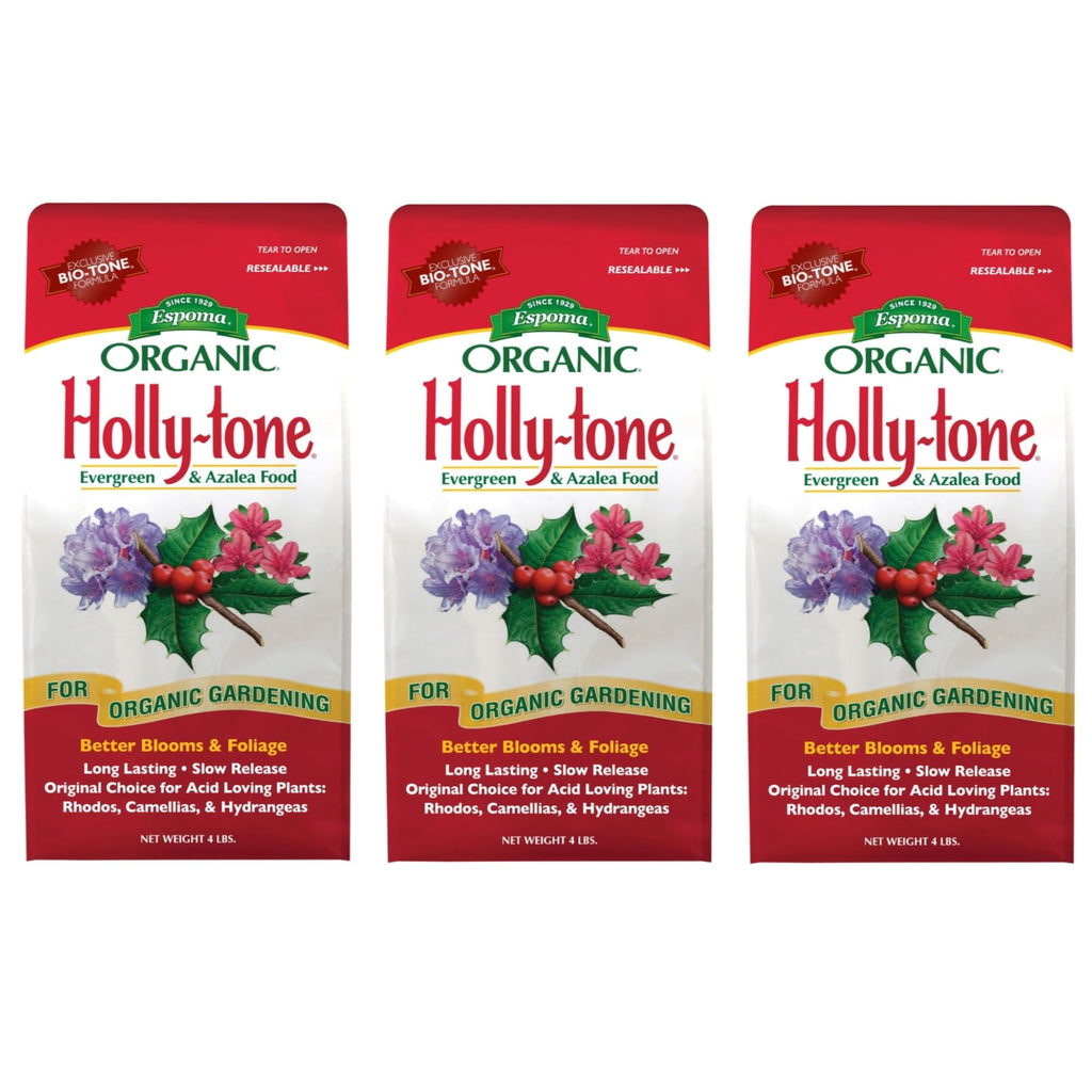 Espoma Organic Holly-Tone 4-3-4 Natural & Organic Evergreen & Azalea Plant Food; 4 lb. Bag; The Original & Best Fertilizer for All Acid Loving Plants Including Rhododendrons & Hydrangeas. Pack of 3