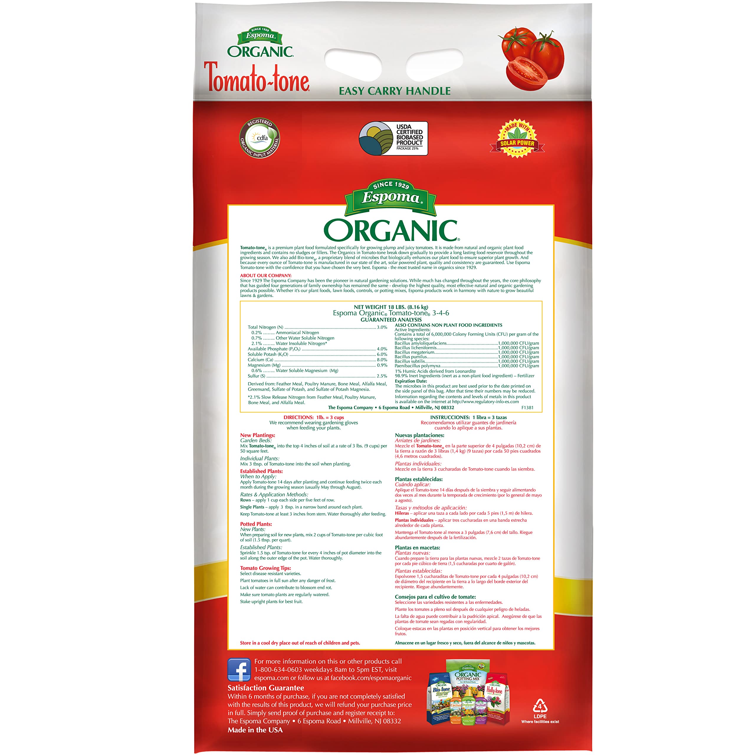 Espoma Organic Tomato-Tone 3-4-6 with 8% Calcium. Organic Fertilizer for All Types of Tomatoes and Vegetables. Promotes Flower and Fruit Production. 18 lb. Bag