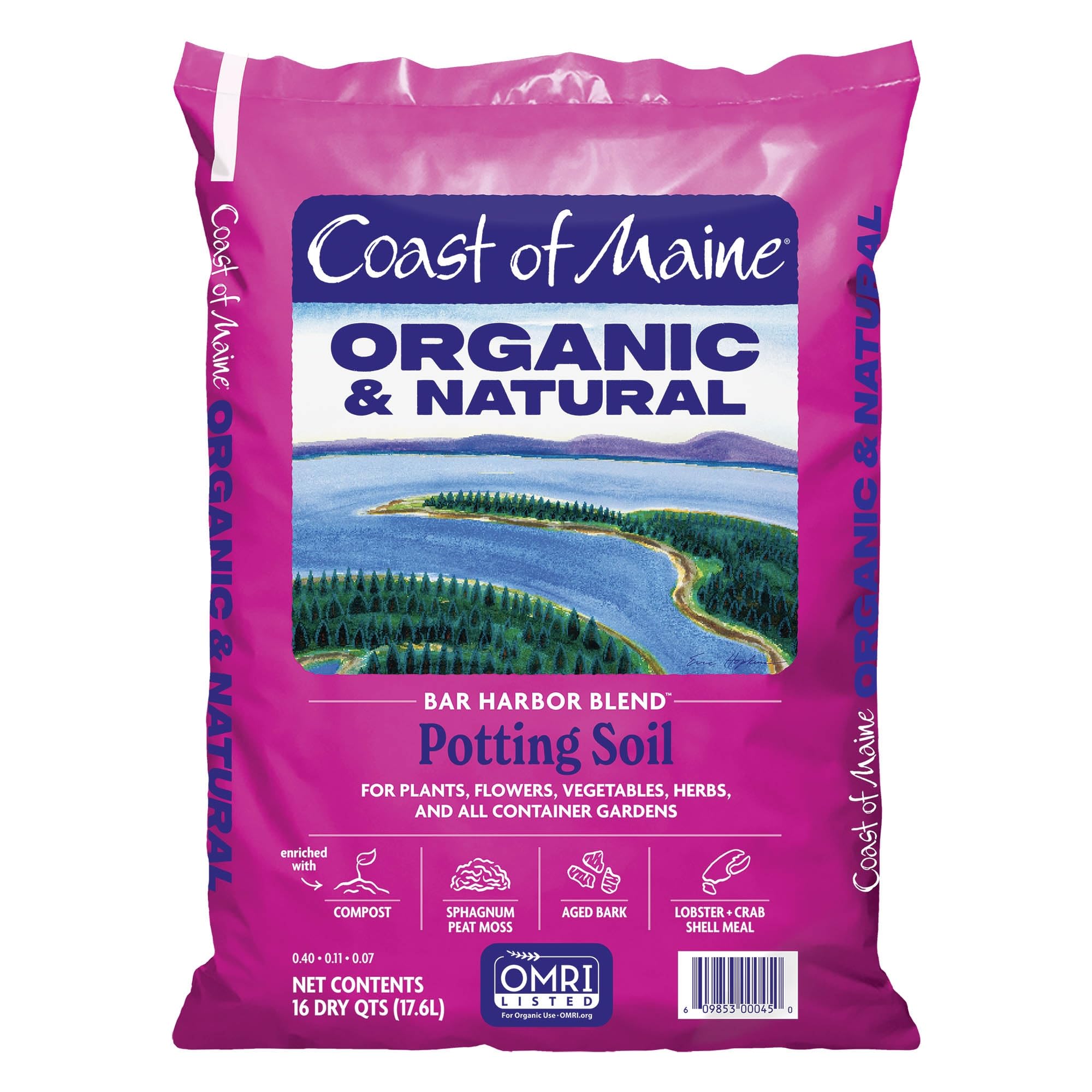 Coast of Maine Organic & Natural Bar Harbor Blend Potting Soil - Organic Soil w/Perlite for Enhanced Drainage & Aeration - for Flowers, Herbs & Veggies, Floral Baskets & Container Gardening