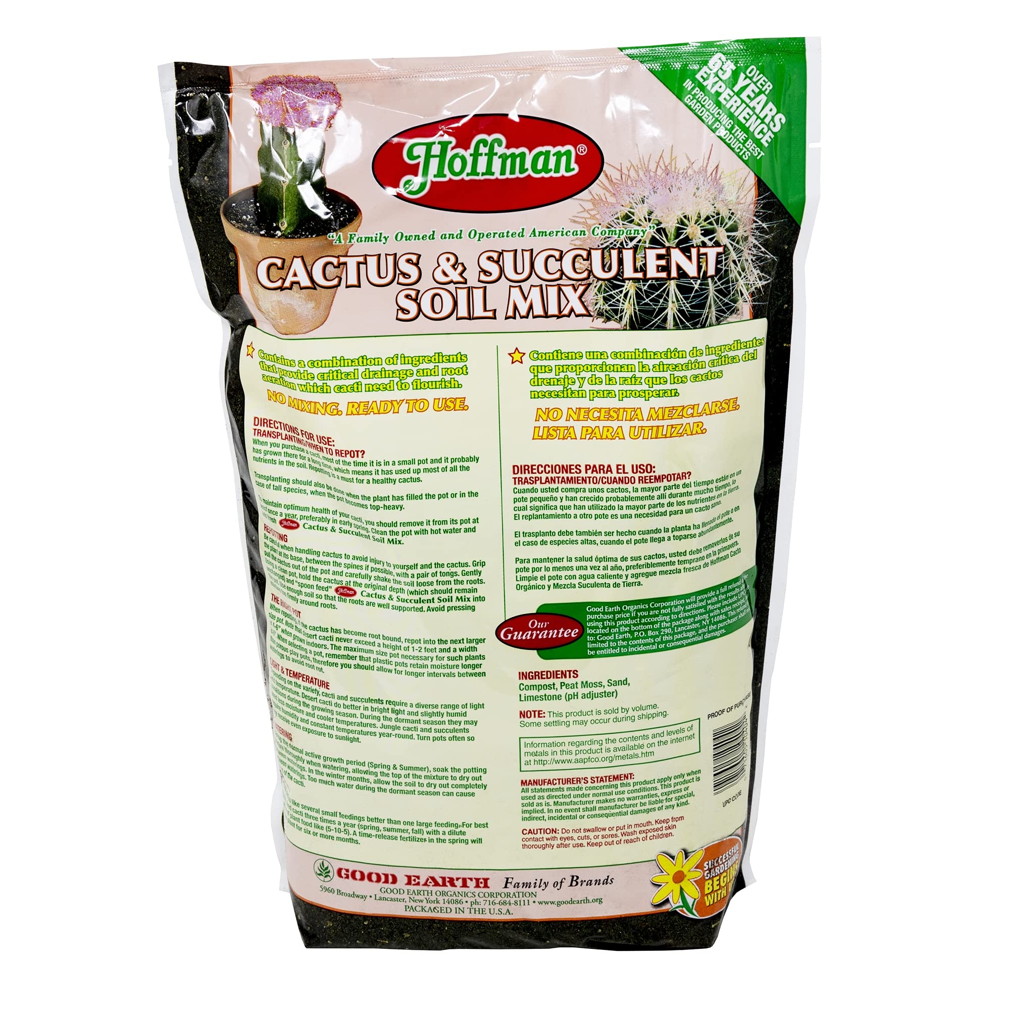Hoffman Organic Cactus and Succulent Soil Mix to Provide Proper Drainage and Improve Growth in Cacti, 4 Quarts