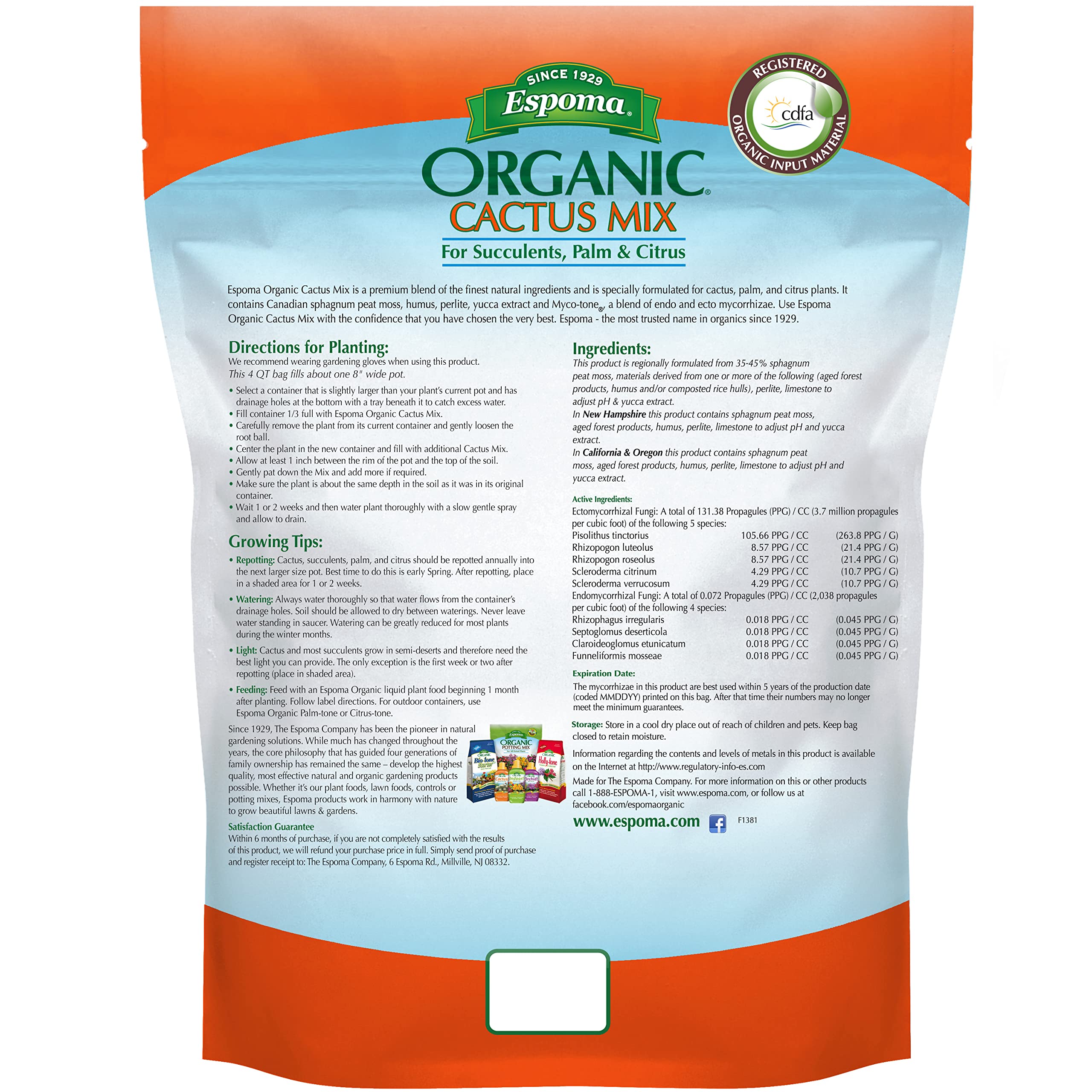 Espoma Organic Cactus Potting Soil Mix, Natural & Organic Soil for Cactus, Succulent, Palm, and Citrus grown in containers both indoors and outdoors, 4 qt, Case of 12