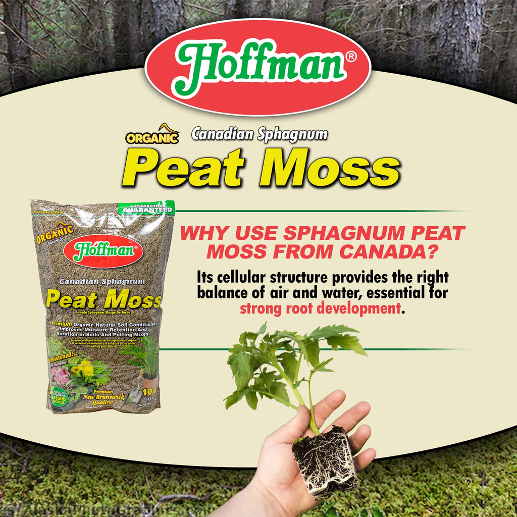 Hoffman Canadian Sphagnum Peat Moss Soil Conditioner to Improve Moisture Retention and Aeration, 10qt Bag