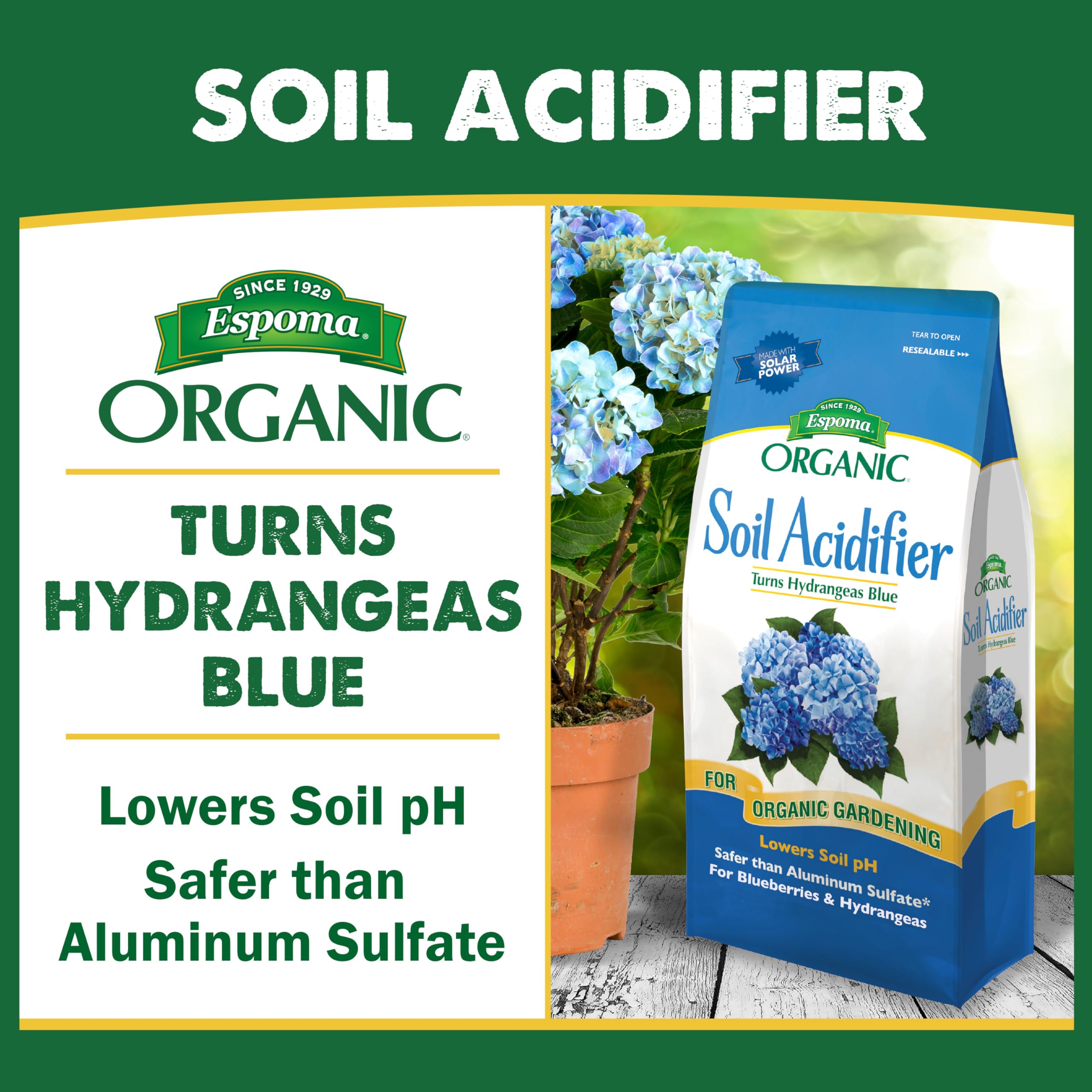 Espoma Organic Soil Acidifier Soil Amendment; Lowers Soil pH and Turns Hydrangeas Blue! Contains Elemental Sulfur and can be Used for Organic Gardening 6 lb. Bag - Pack of 2