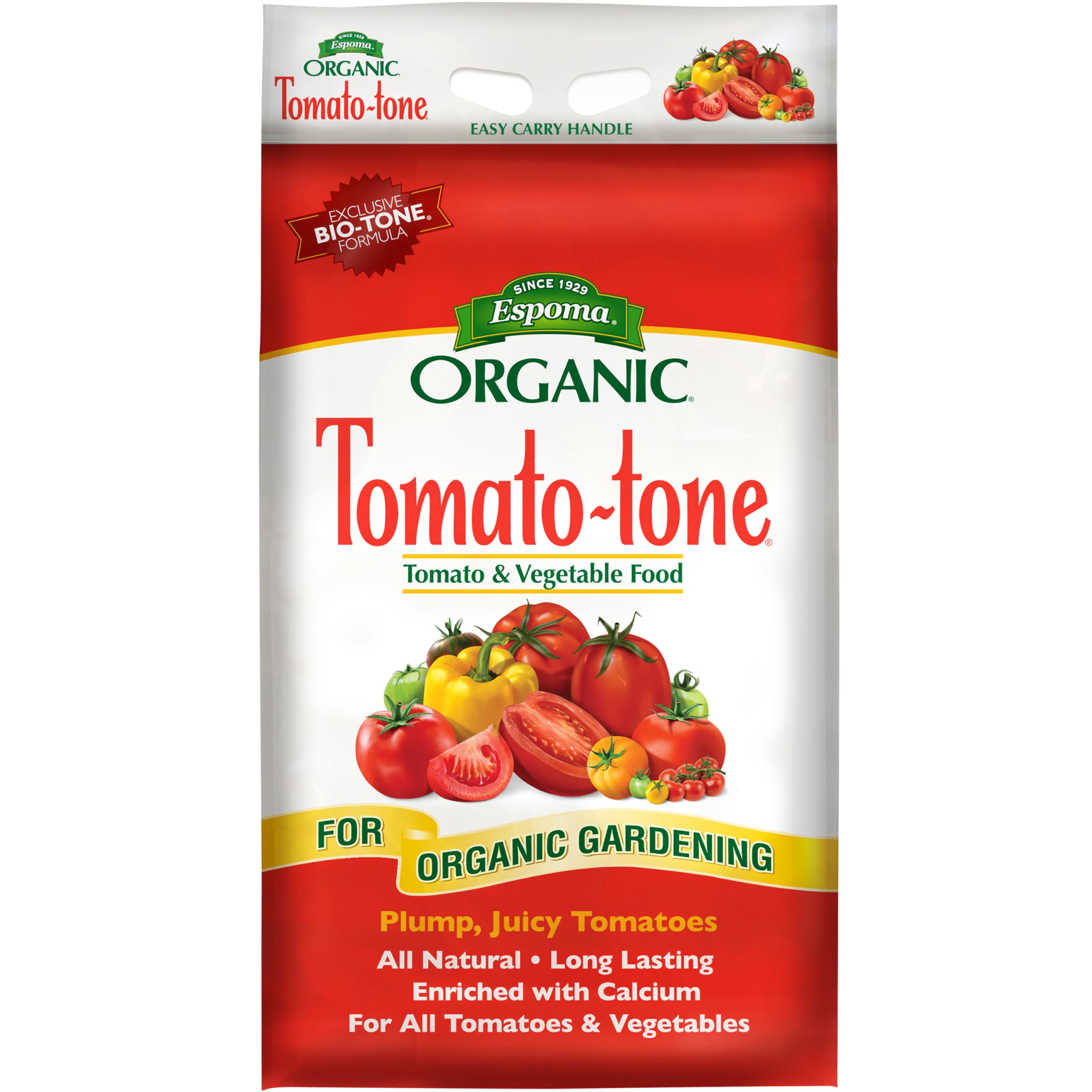 Espoma Organic Tomato-Tone 3-4-6 with 8% Calcium. Organic Fertilizer for All Types of Tomatoes and Vegetables. Promotes Flower and Fruit Production. 18 lb. Bag