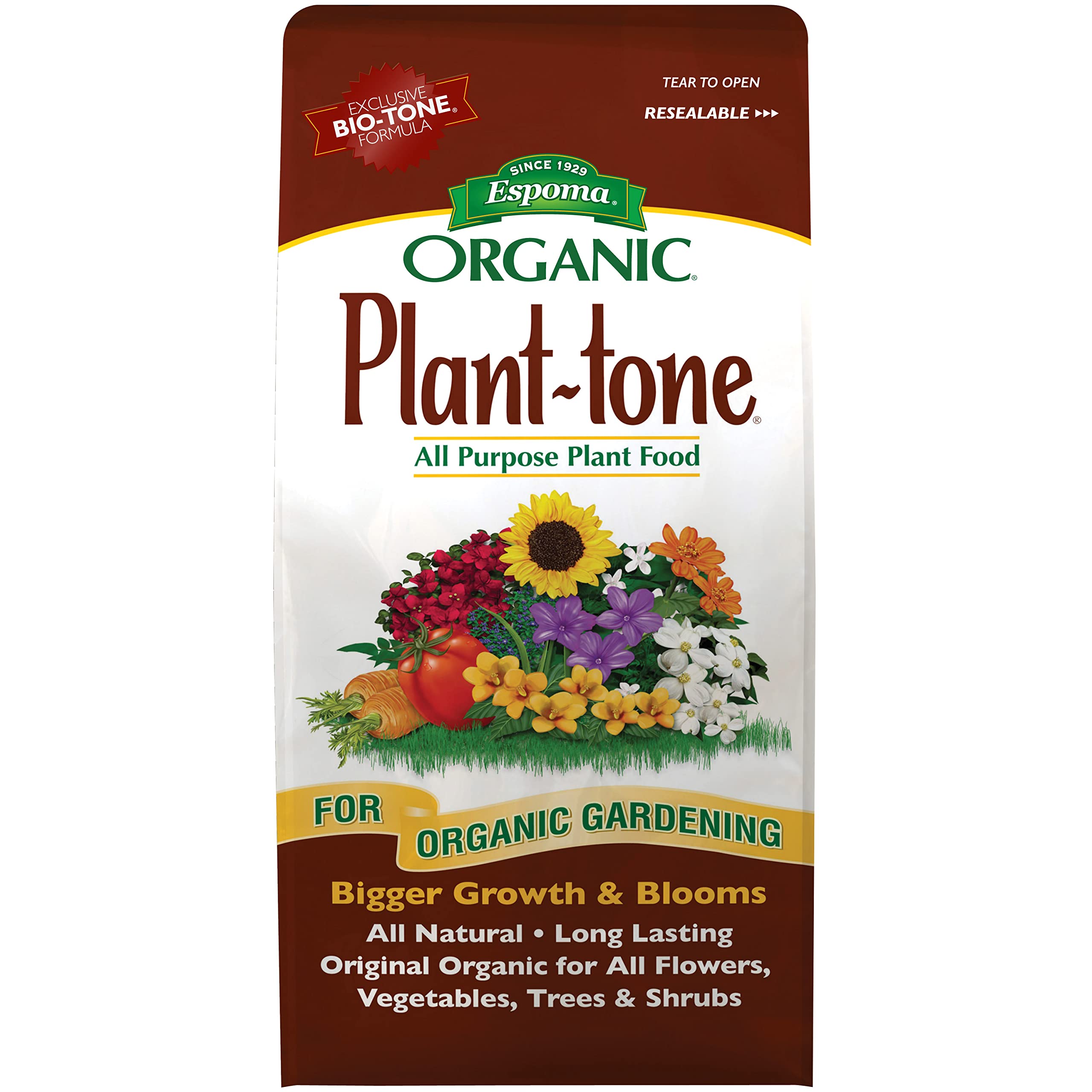 Espoma Organic Plant-Tone 5-3-3 Natural & Organic All Purpose Plant Food; 4 lb. Bag; Organic Fertilizer for All Flowers, Vegetables, Trees, and Shrubs. - Pack of 2